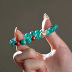 天然亞馬遜石和硃砂串珠手鍊